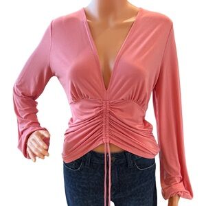 VENUS Mauve Pink Ruched V-Neck Long Sleeve Top